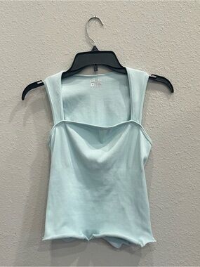 OQQ Ribbed Square-Neck Camisole in Light Aqua | Size Medium